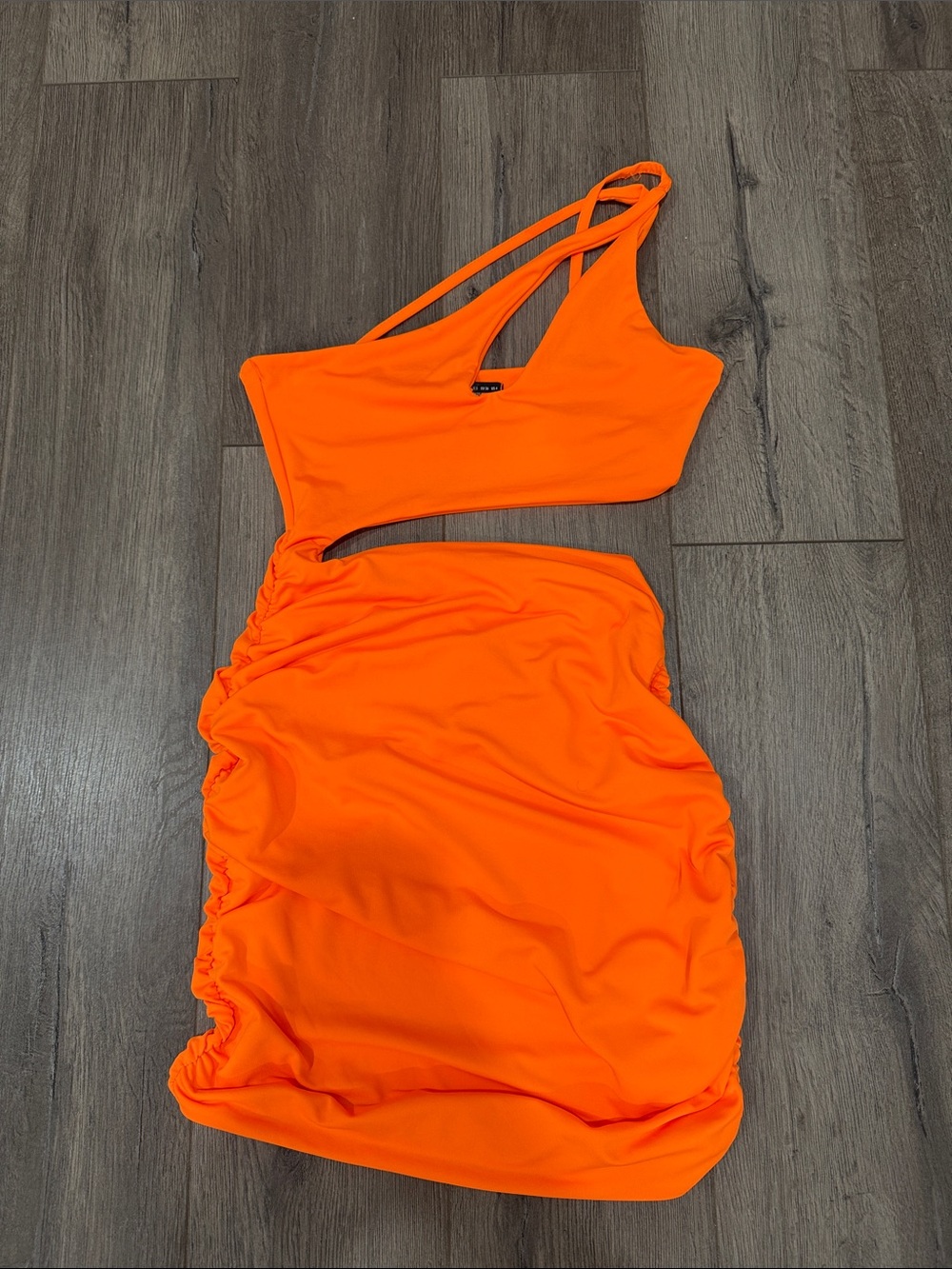 SHEIN Neon Orange One-Shoulder Cutout Mini Dress